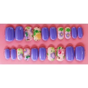 Purple Flower Child Medium Round Press On Nails Long